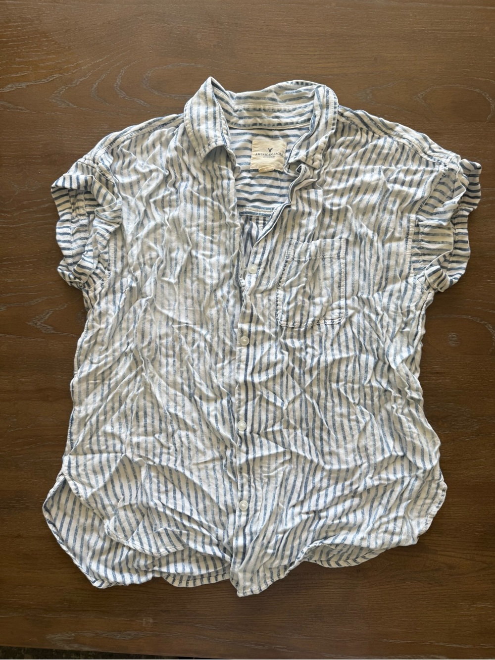 American Eagle Outfitters Blue and White Striped Button-Down Shirt